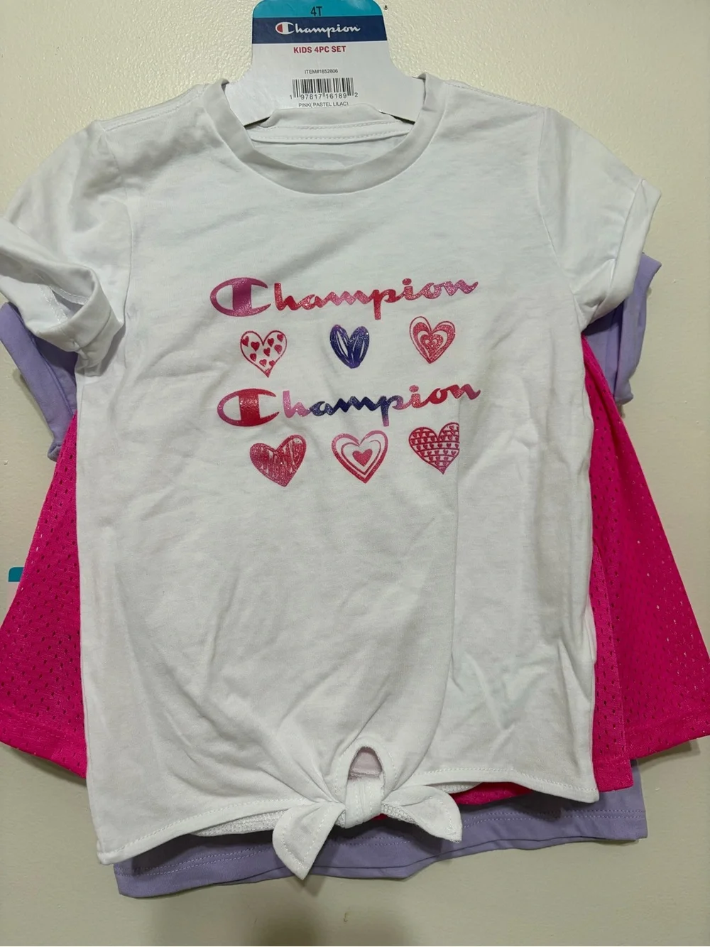Champion Lavender Short Sleeve Tee with Multicolor Logo - 4T